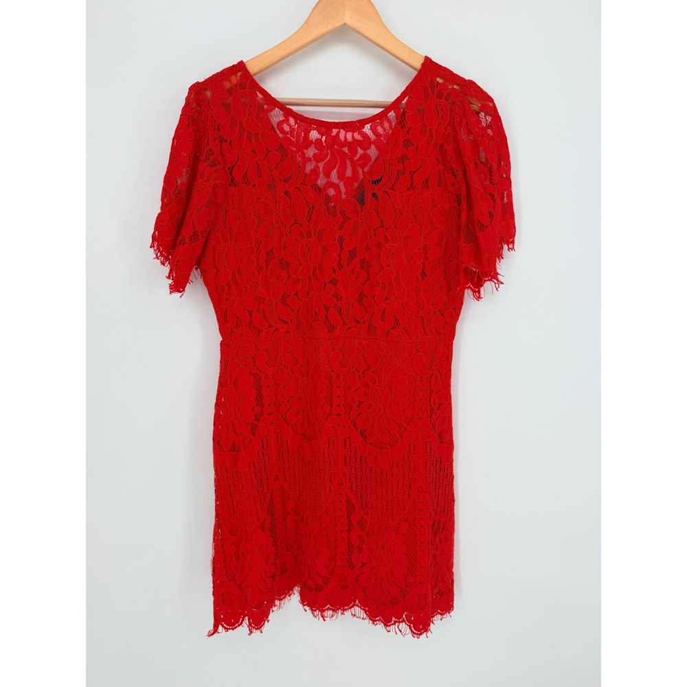 Lulus Lace Mini Dress XL Red RD4022 Short Sleeve Romantic Coquette